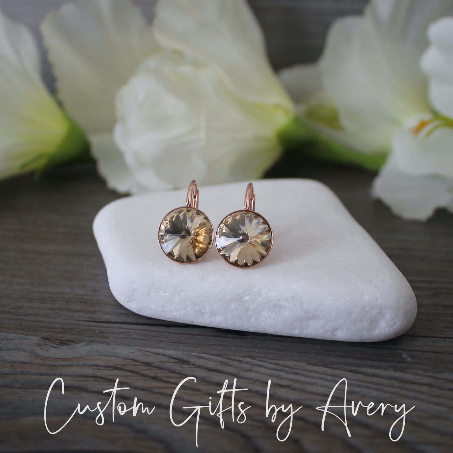 Bella Inspired Austrian Crystal Earrings ~ Golden Champagne