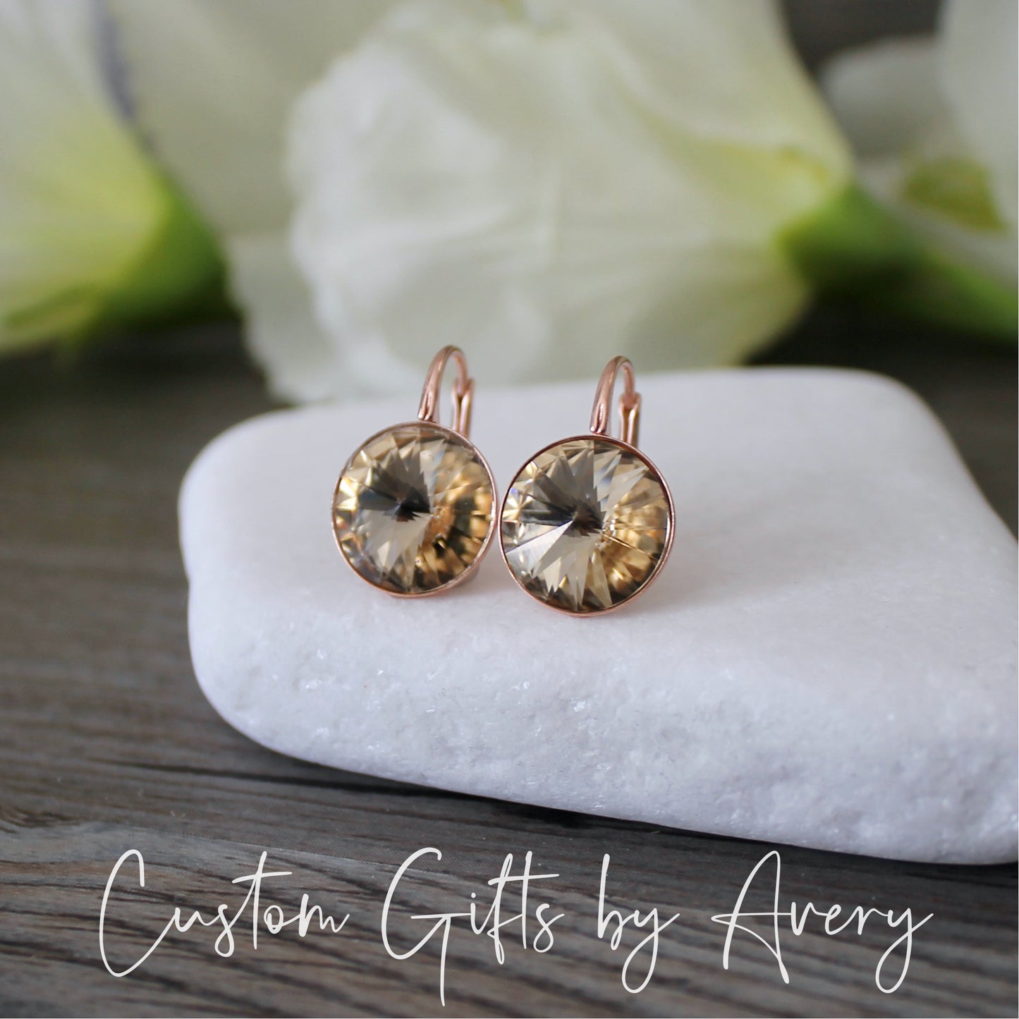 Bella Inspired Austrian Crystal Earrings ~ Golden Champagne