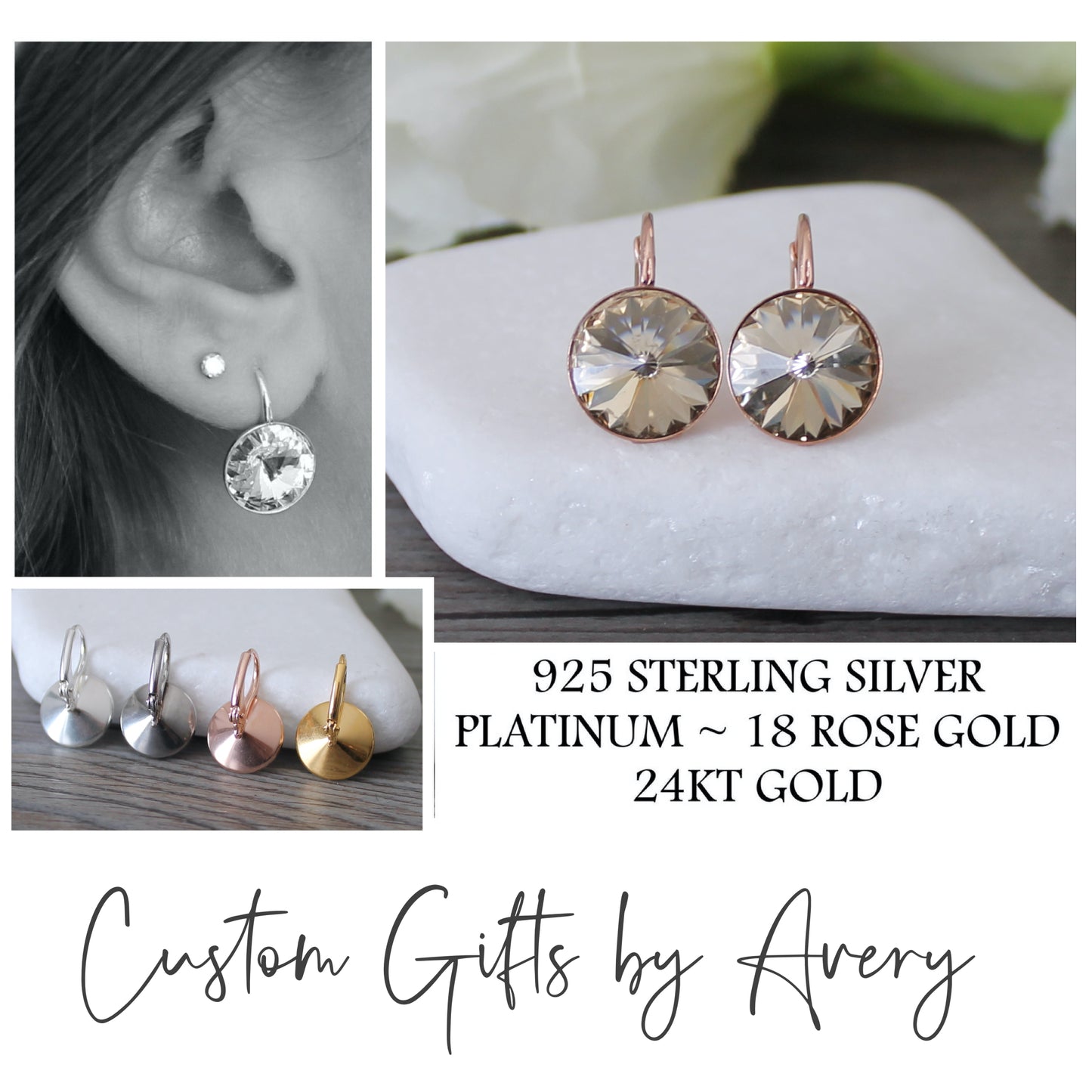 Bella Inspired Austrian Crystal Earrings ~ Golden Champagne