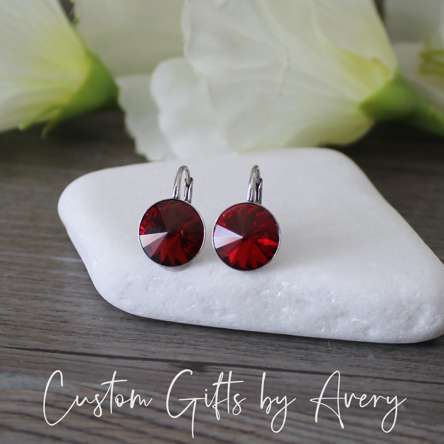 Bella Inspired Austrian Crystal Earrings ~ Dark Red