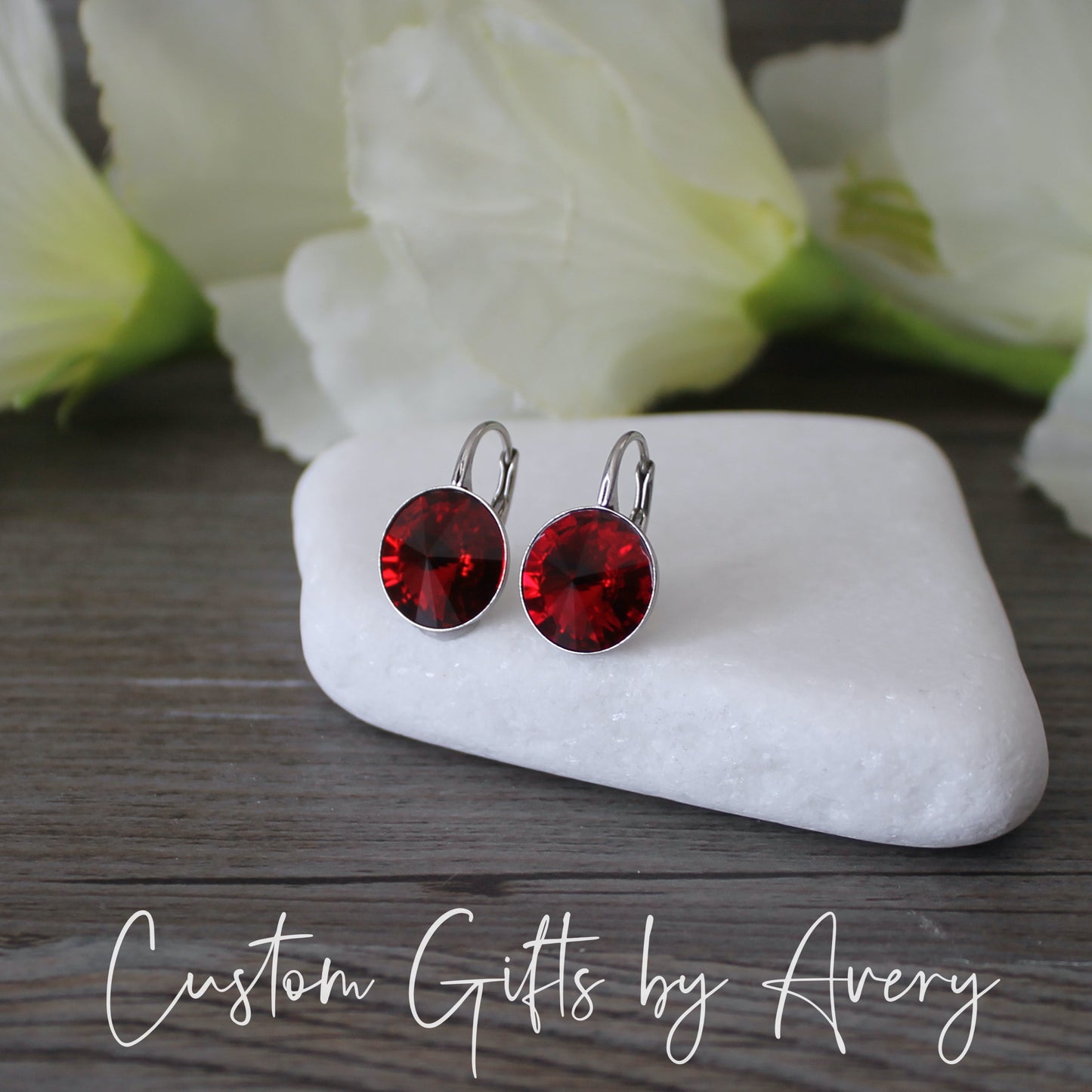 Bella Inspired Austrian Crystal Earrings ~ Dark Red