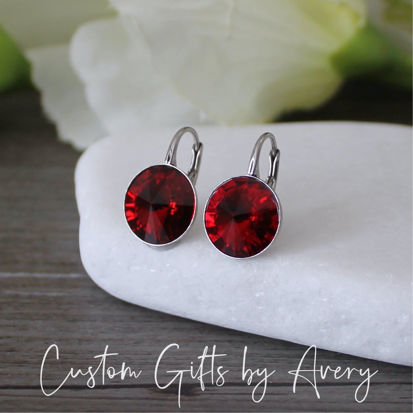 Bella Inspired Austrian Crystal Earrings ~ Dark Red