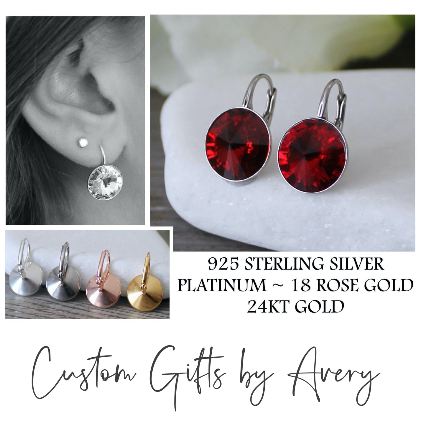 Bella Inspired Austrian Crystal Earrings ~ Dark Red