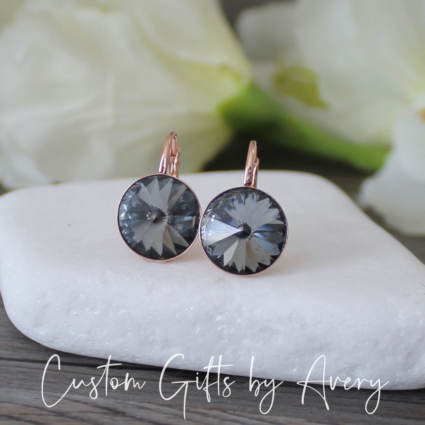 Bella Inspired Austrian Crystal Earrings ~ Gray Black Silver Night