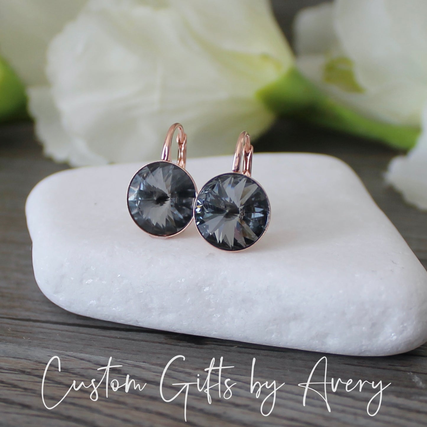 Bella Inspired Austrian Crystal Earrings ~ Gray Black Silver Night