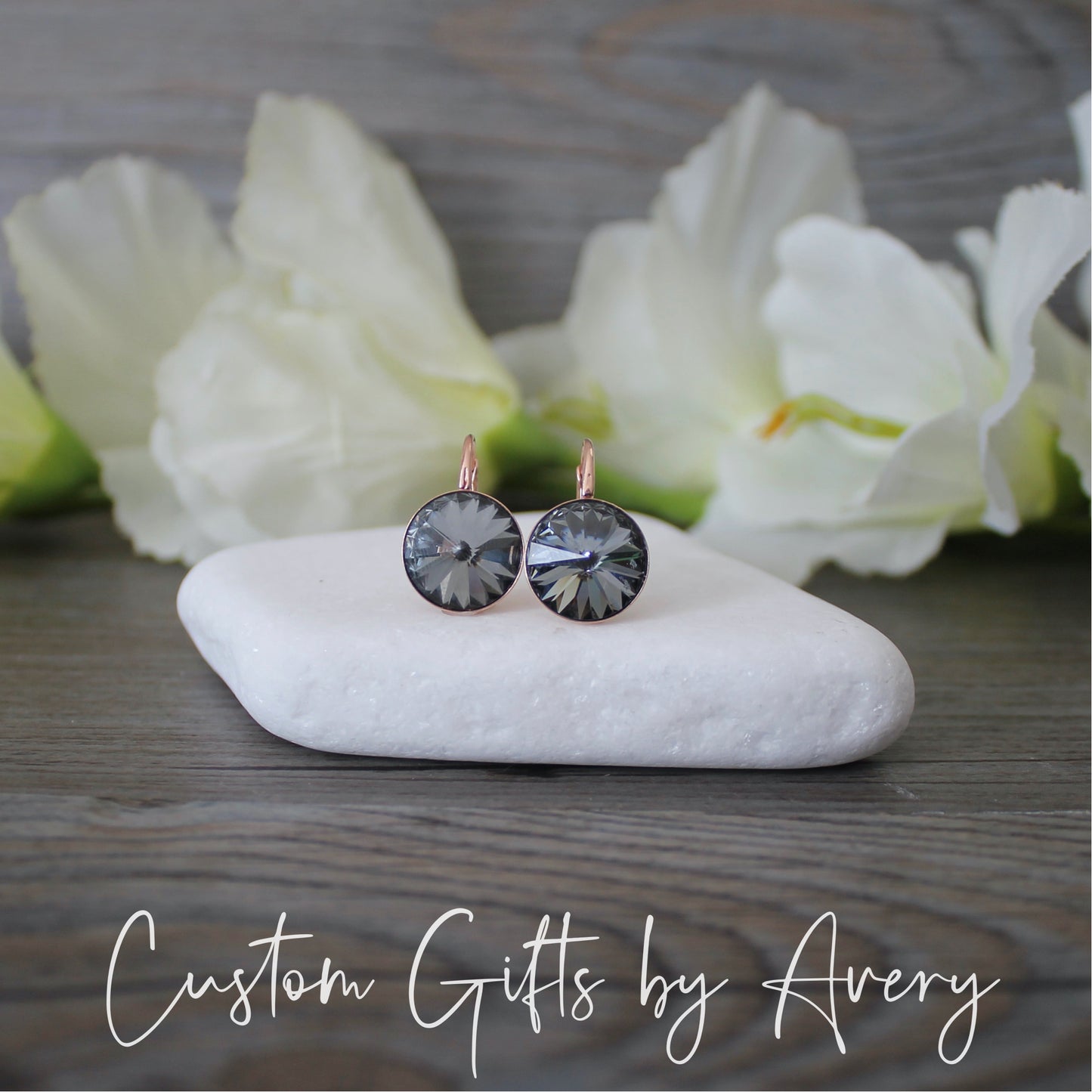 Bella Inspired Austrian Crystal Earrings ~ Gray Black Silver Night