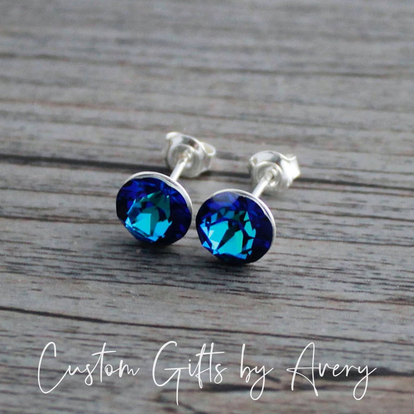 Sterling Silver & Bermuda Blue Austrian Crystal Studs