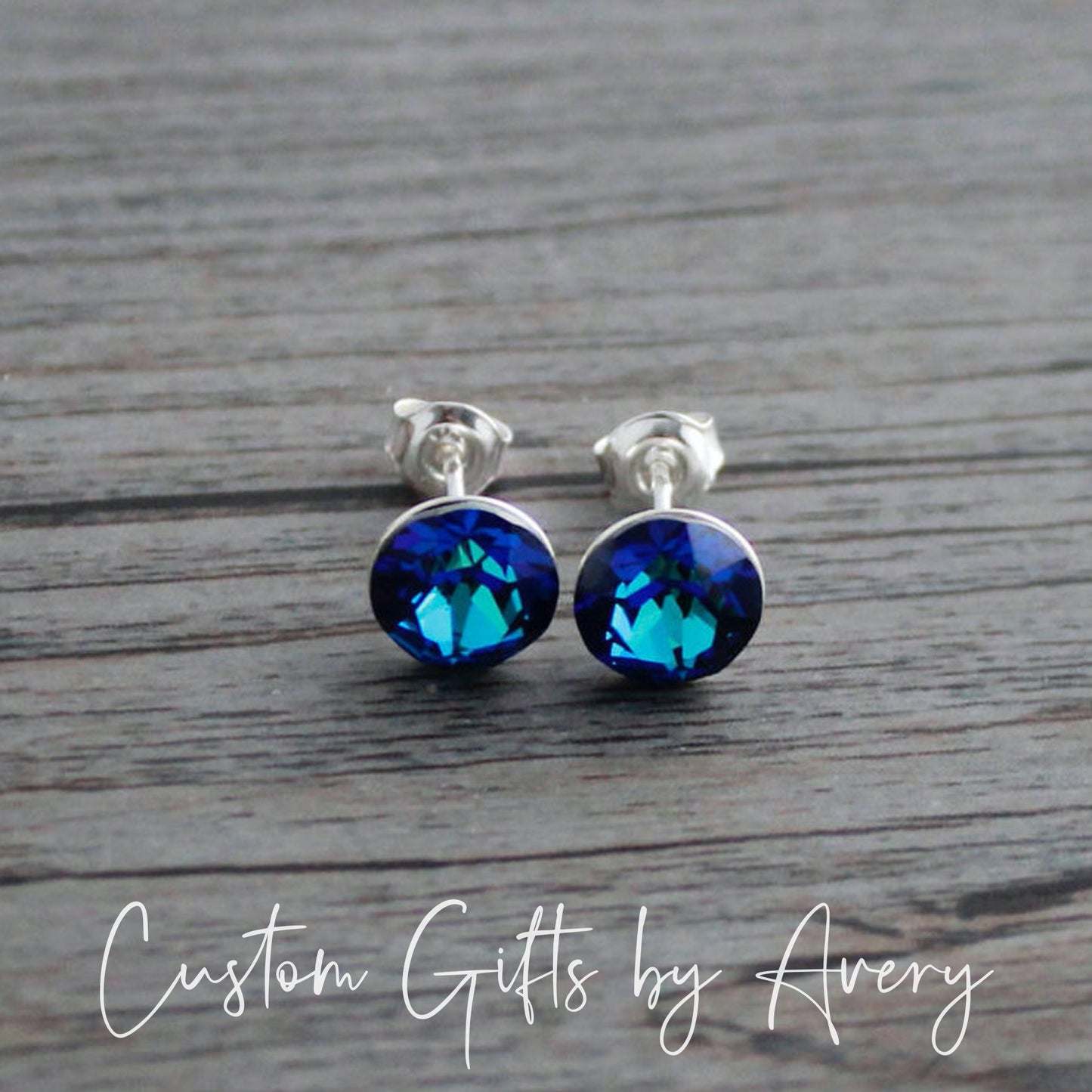 Sterling Silver & Bermuda Blue Austrian Crystal Studs