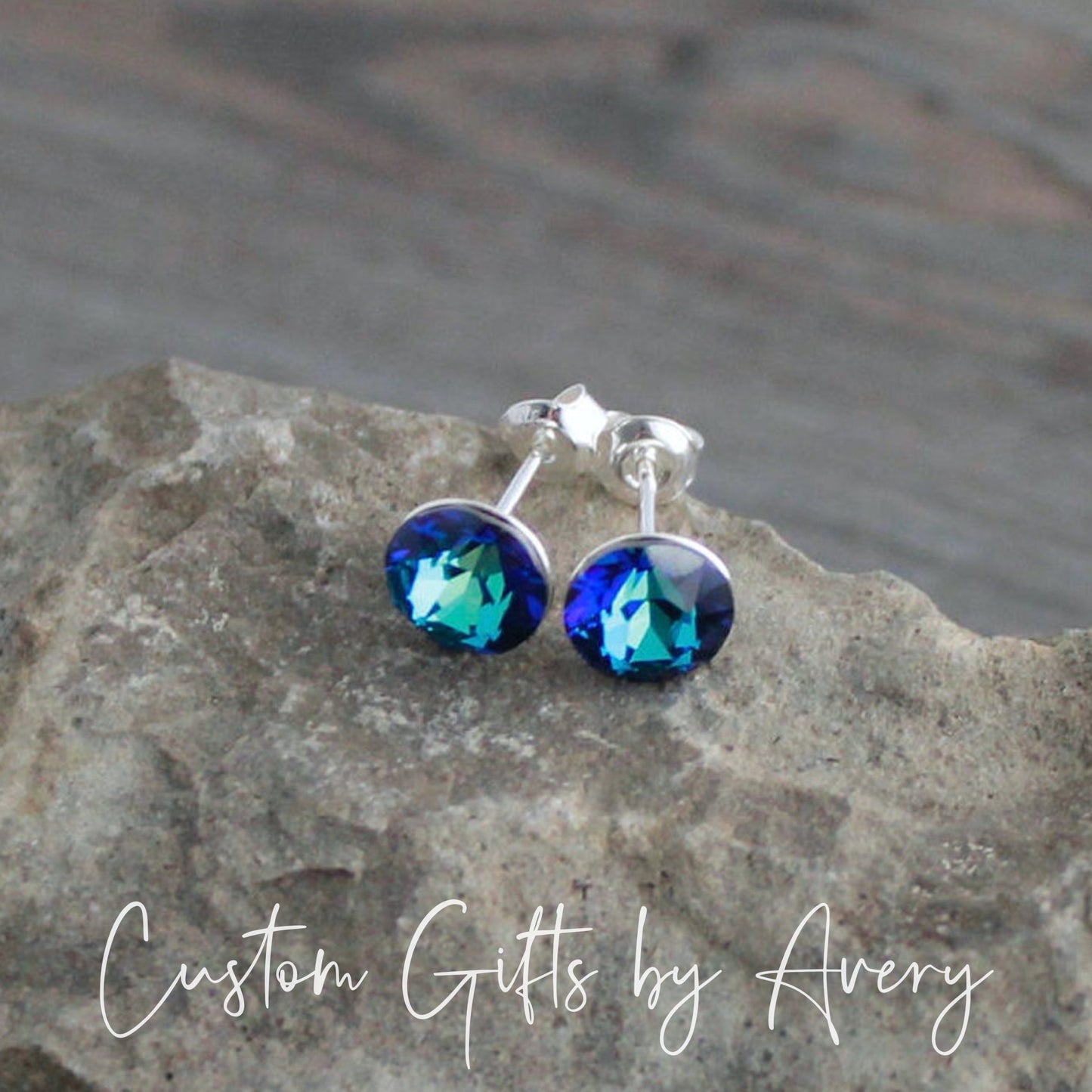 Sterling Silver & Bermuda Blue Austrian Crystal Studs