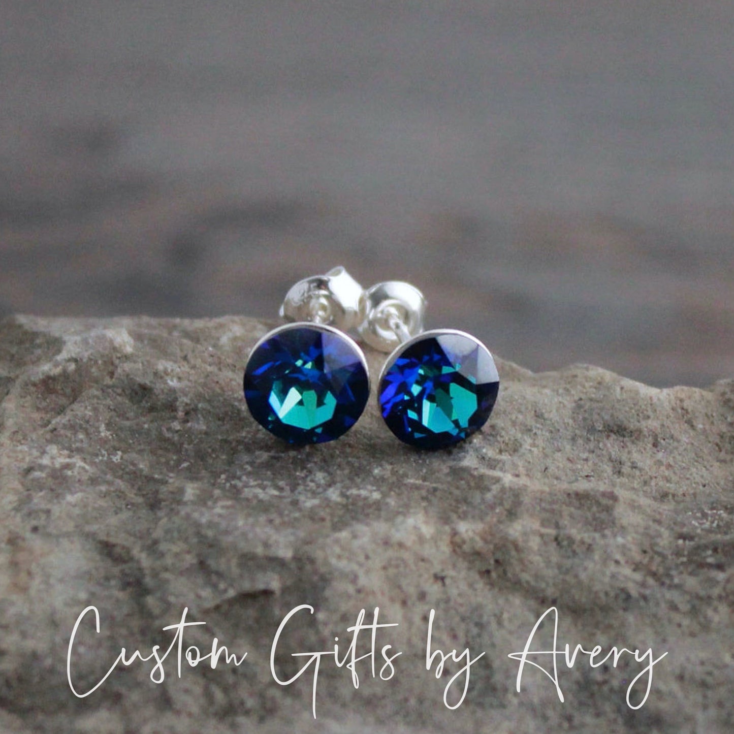 Sterling Silver & Bermuda Blue Austrian Crystal Studs