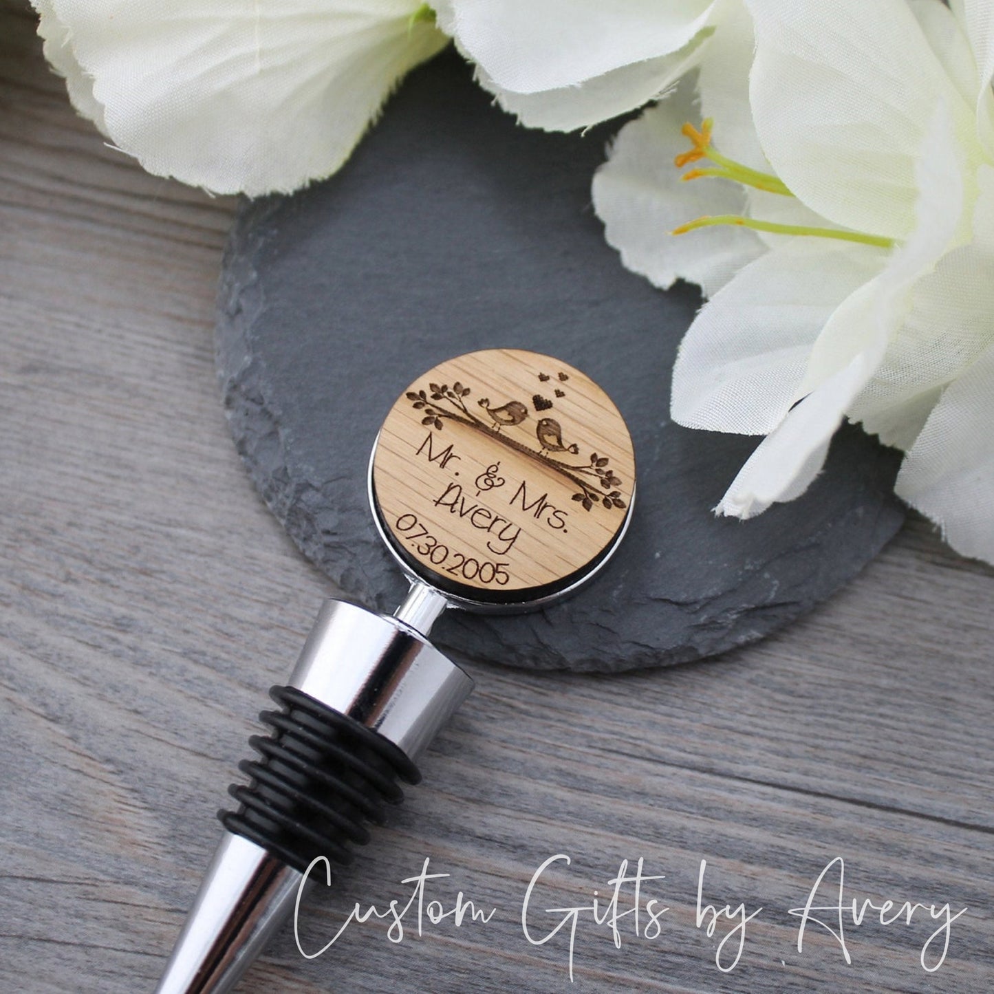 Personalized Bottle Stopper ~ Love Birds