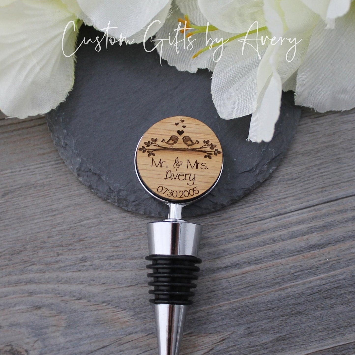 Personalized Bottle Stopper ~ Love Birds