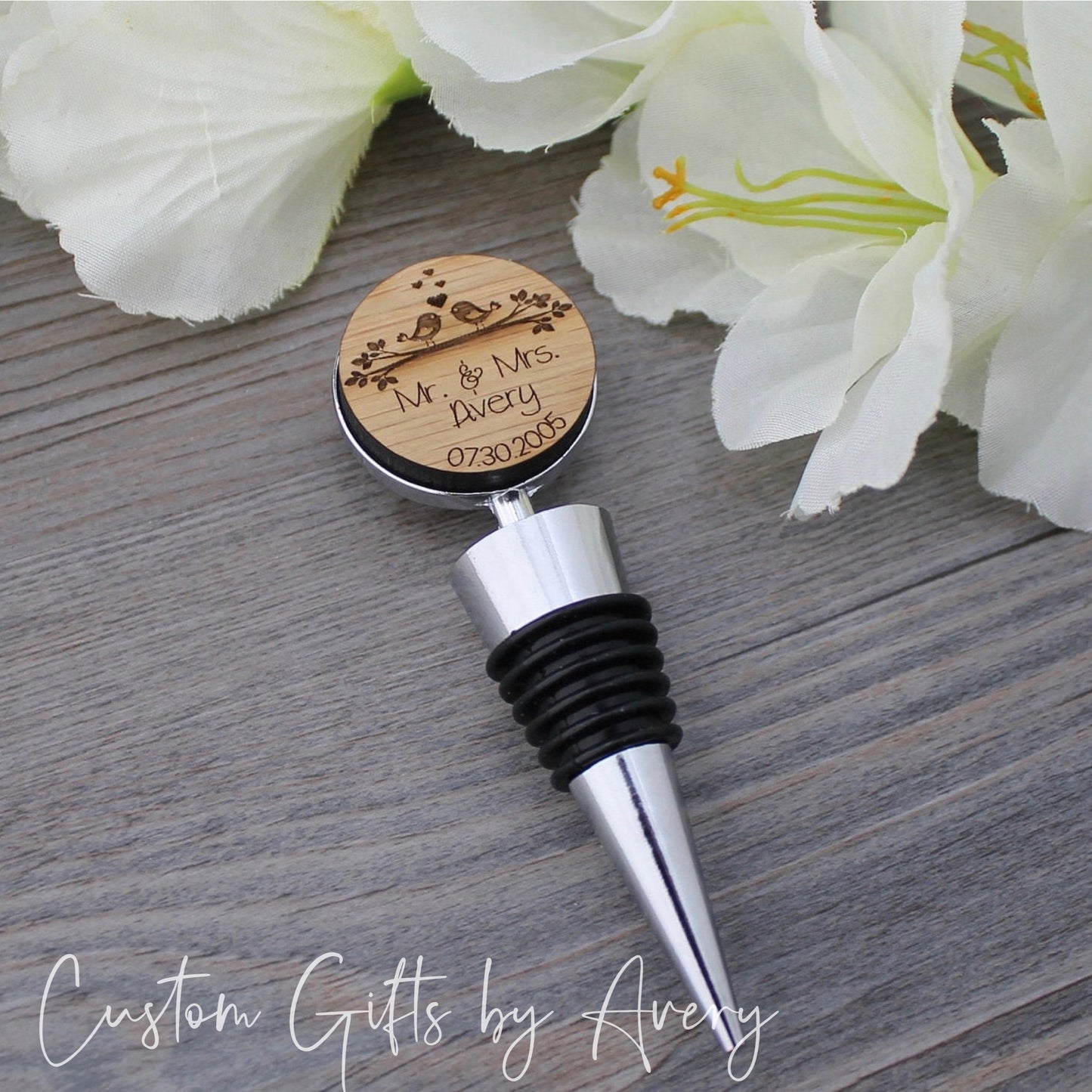 Personalized Bottle Stopper ~ Love Birds