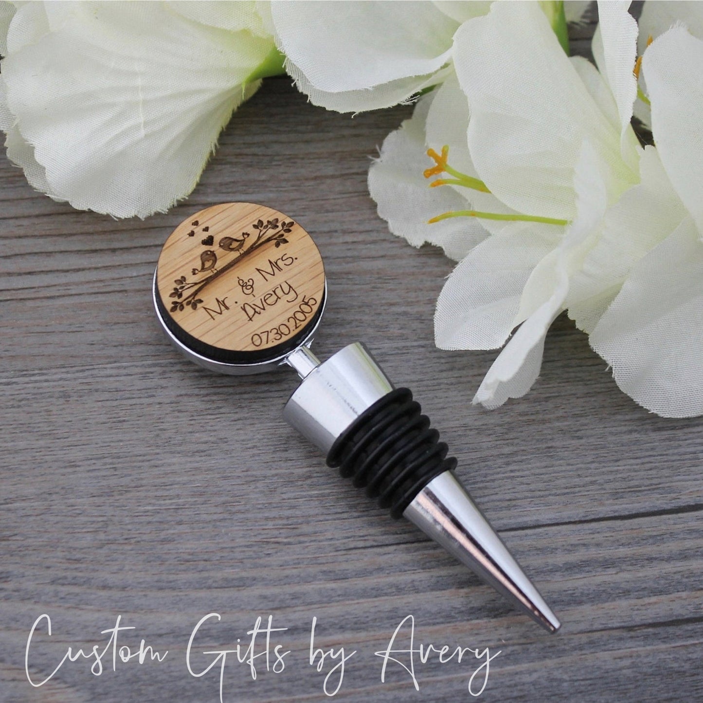 Personalized Bottle Stopper ~ Love Birds