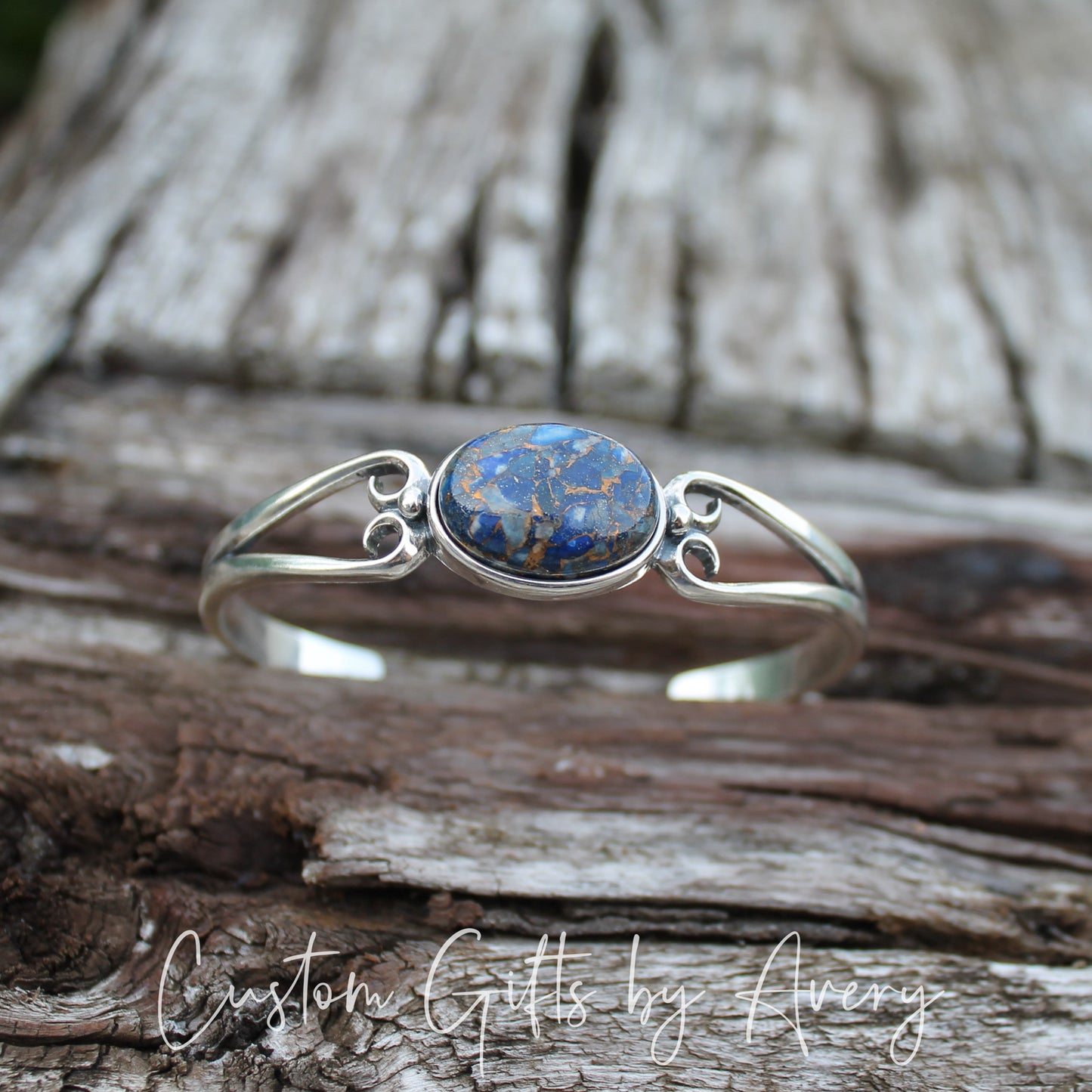 Sterling Silver & Blue Copper Lapis Lazuli Adjustable Cuff Bracelet