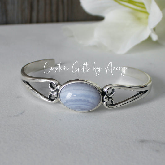 Sterling Silver & Blue Lace Agate Adjustable Cuff Bracelet