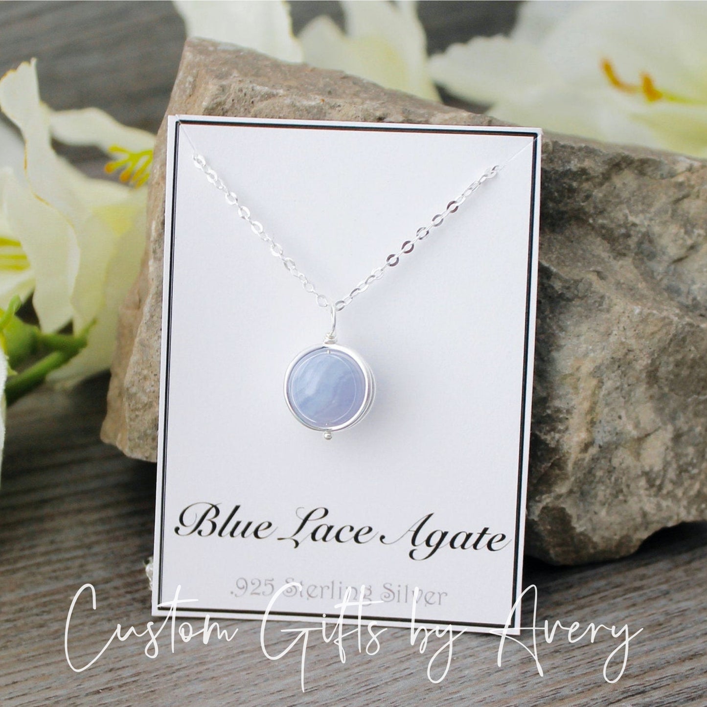 Blue Lace Agate Gemstone Necklace