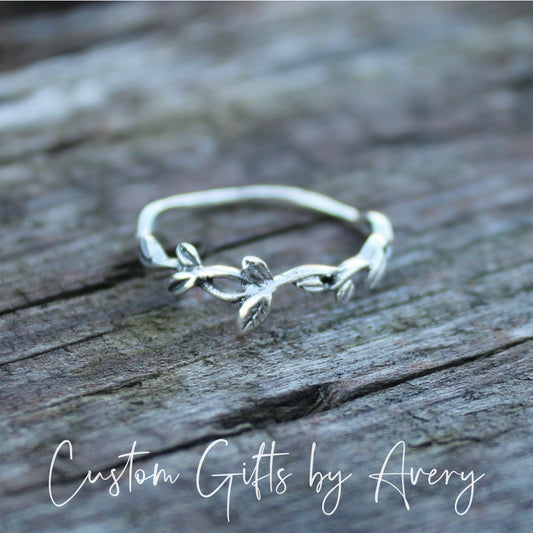 Sterling Silver Twisted Branch & Leaf Ring