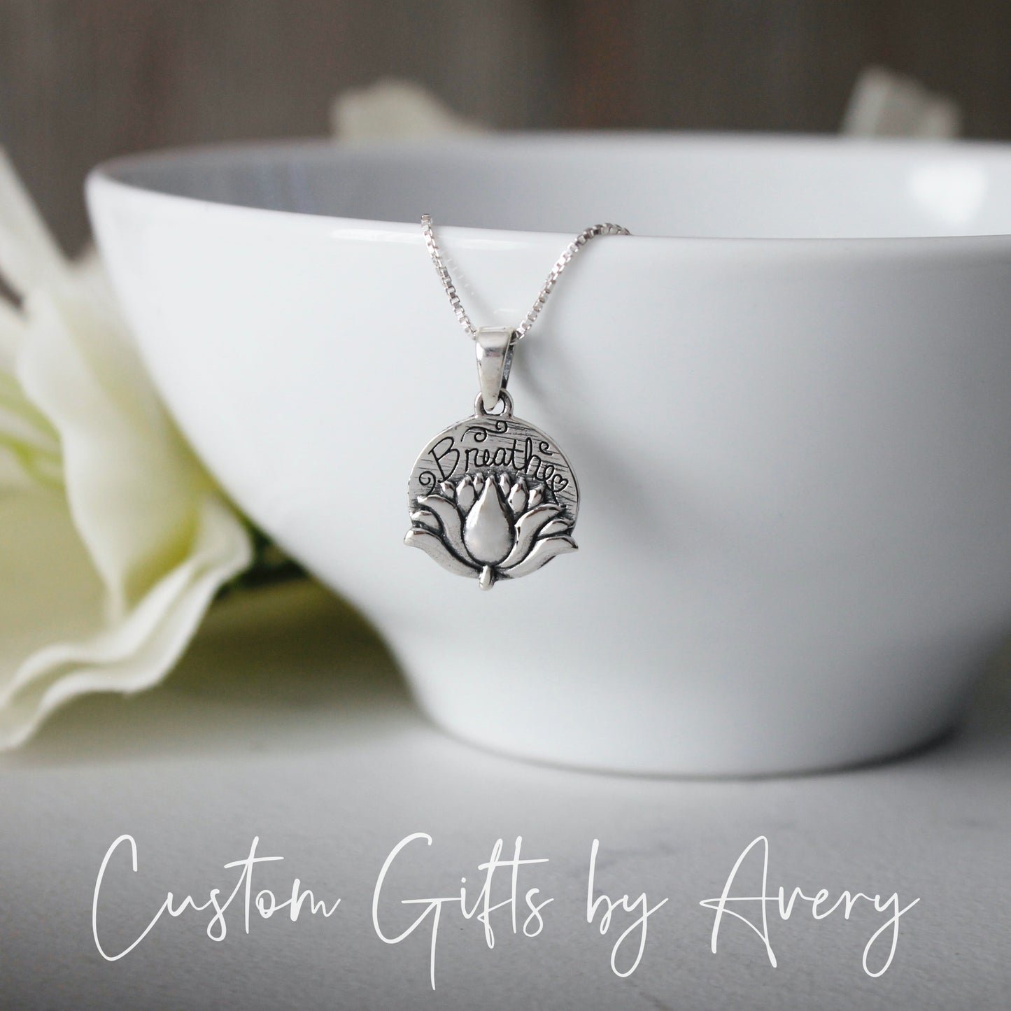 Sterling Silver "Breathe" Lotus Flower Necklace