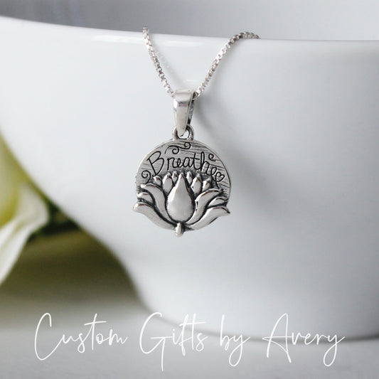 Sterling Silver "Breathe" Lotus Flower Necklace