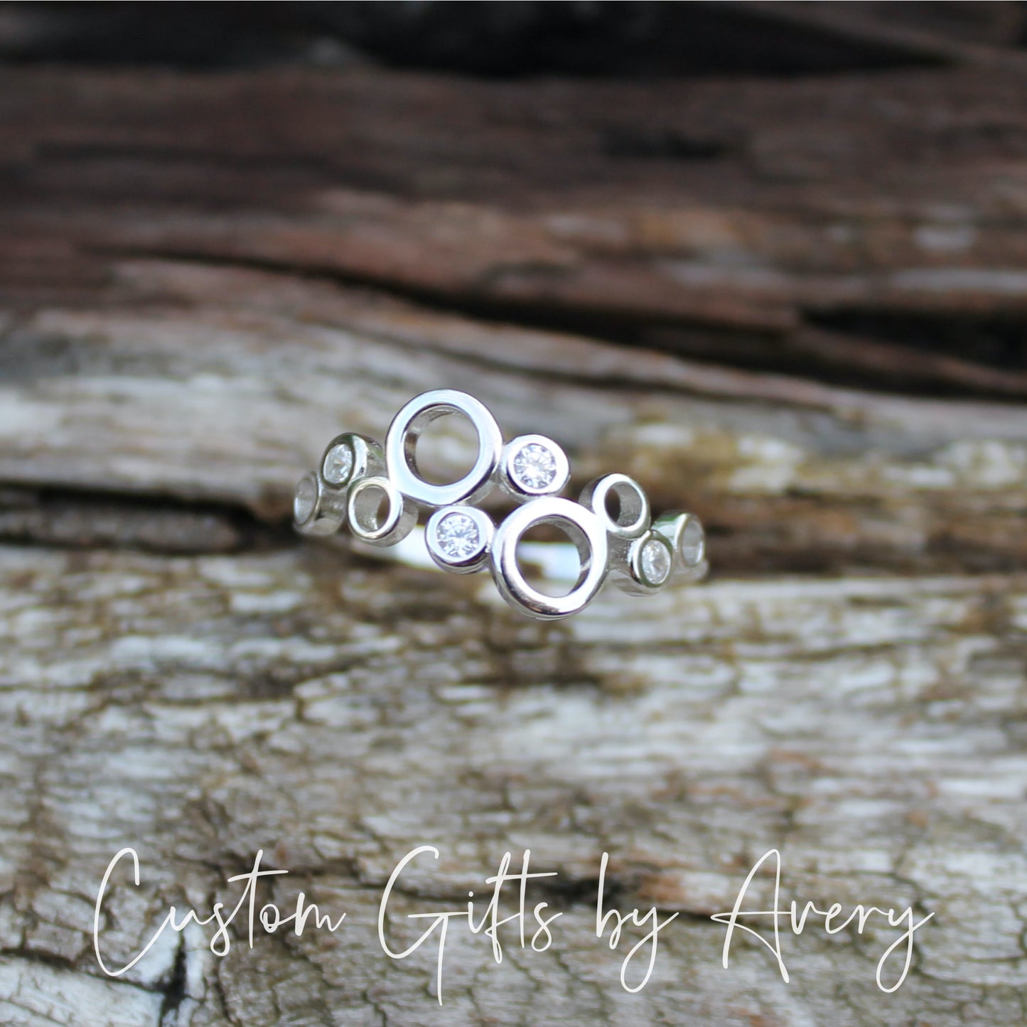 Sterling Silver Bubble Cluster Ring with Cubic Zirconia