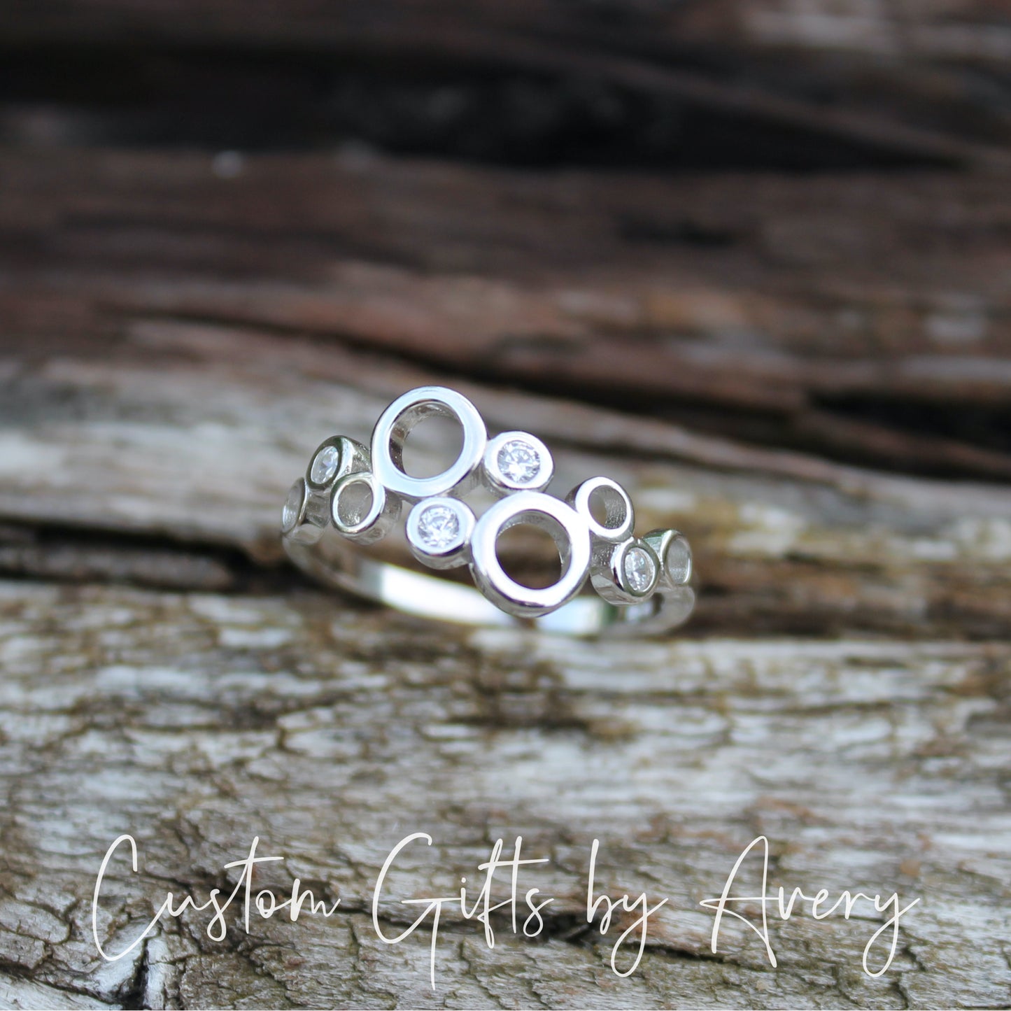 Sterling Silver Bubble Cluster Ring with Cubic Zirconia