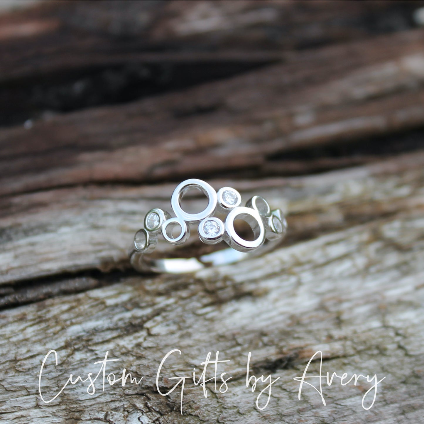 Sterling Silver Bubble Cluster Ring with Cubic Zirconia