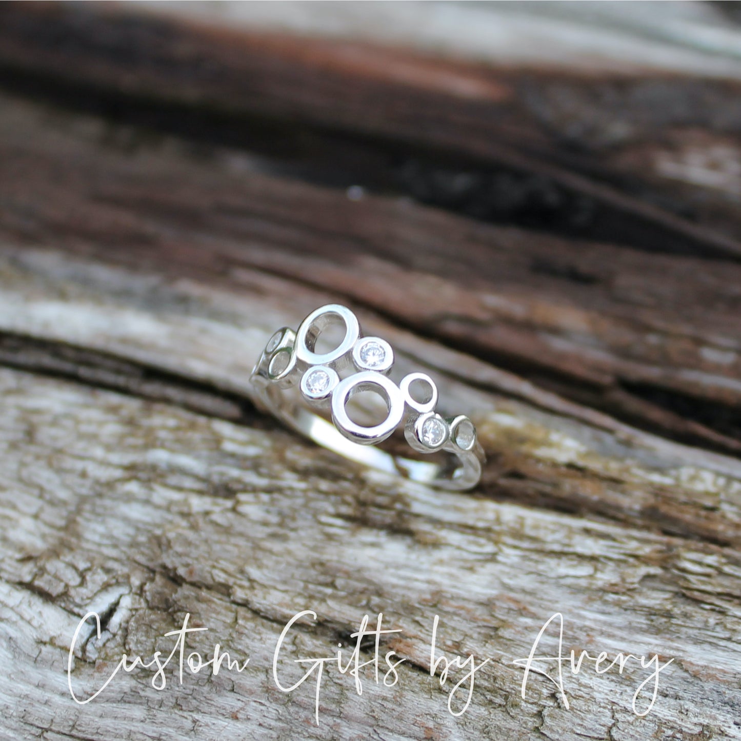 Sterling Silver Bubble Cluster Ring with Cubic Zirconia