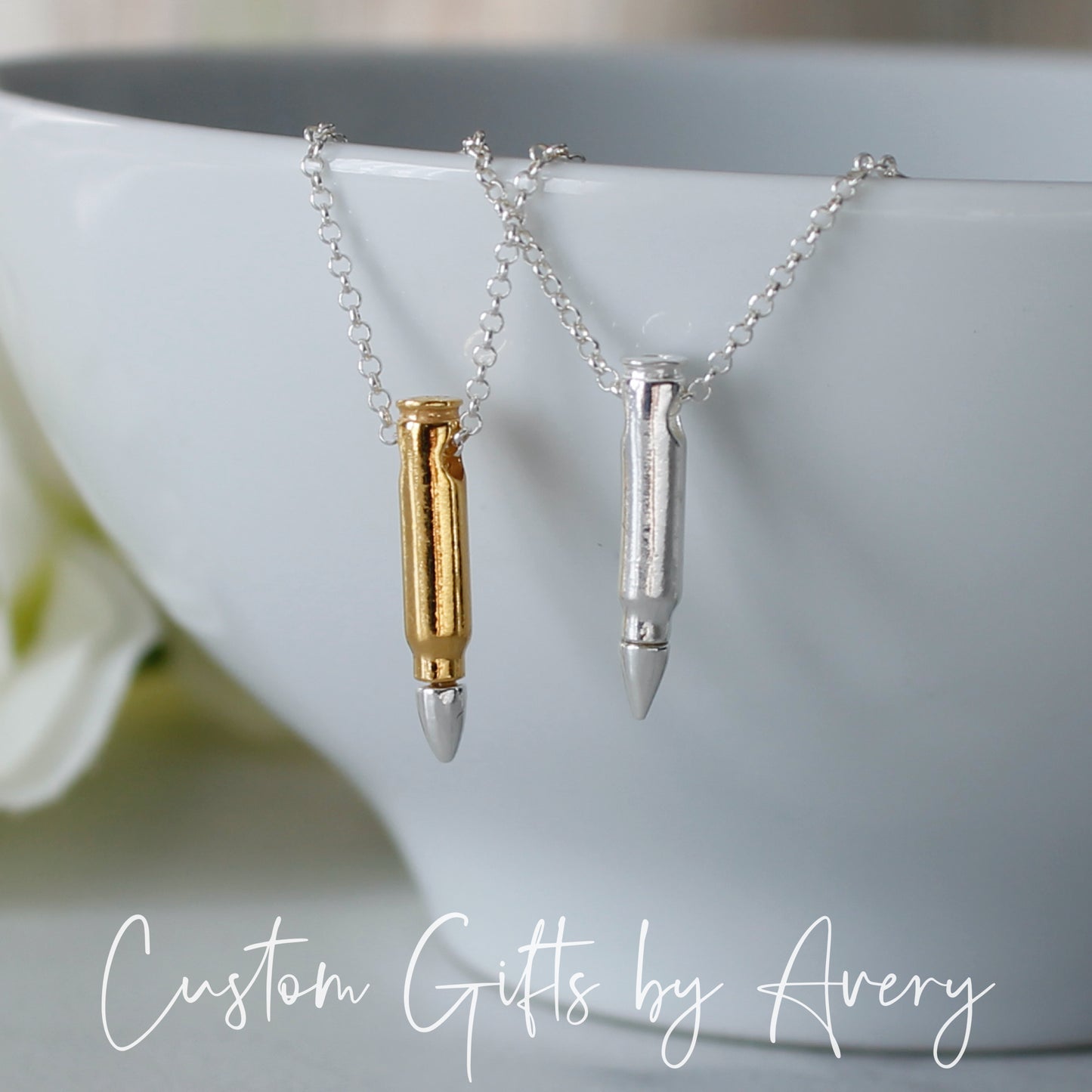 Sterling Silver or Gold Vermeil Bullet Necklace