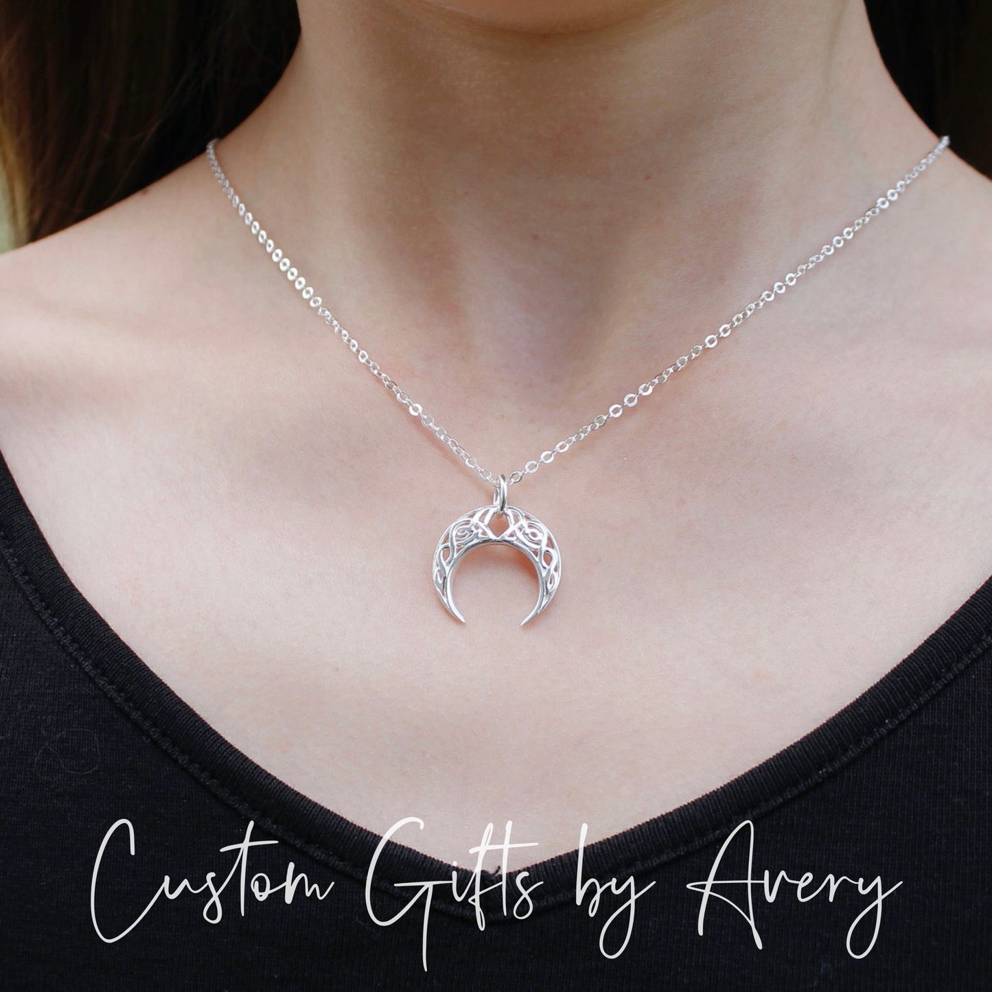 Sterling Silver Celtic Crescent Moon Necklace