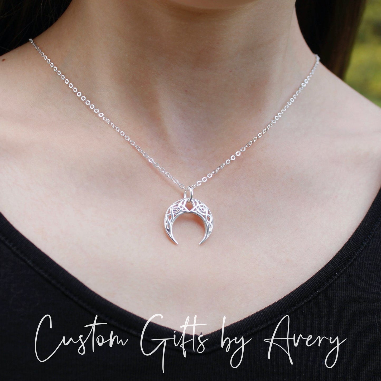 Sterling Silver Celtic Crescent Moon Necklace