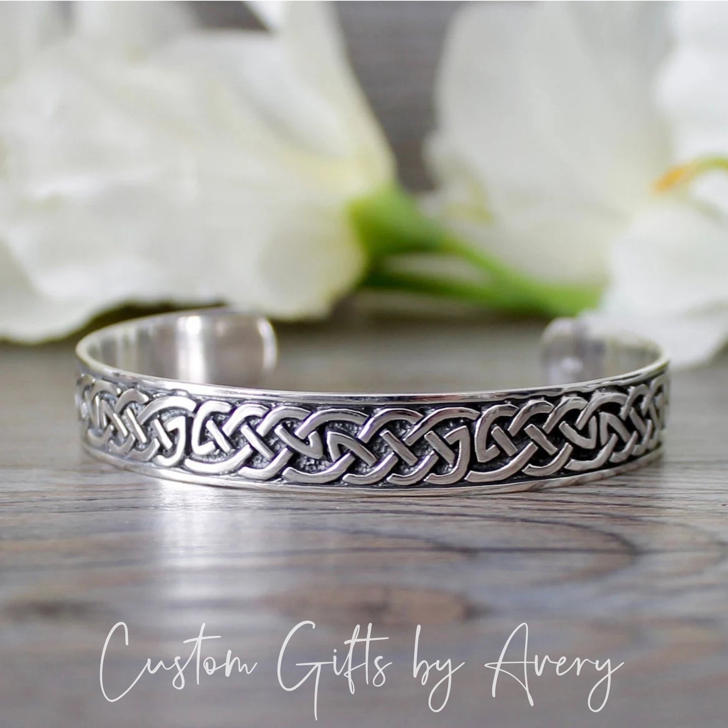 Solid Sterling Silver Adjustable Celtic Knot Cuff Bracelet