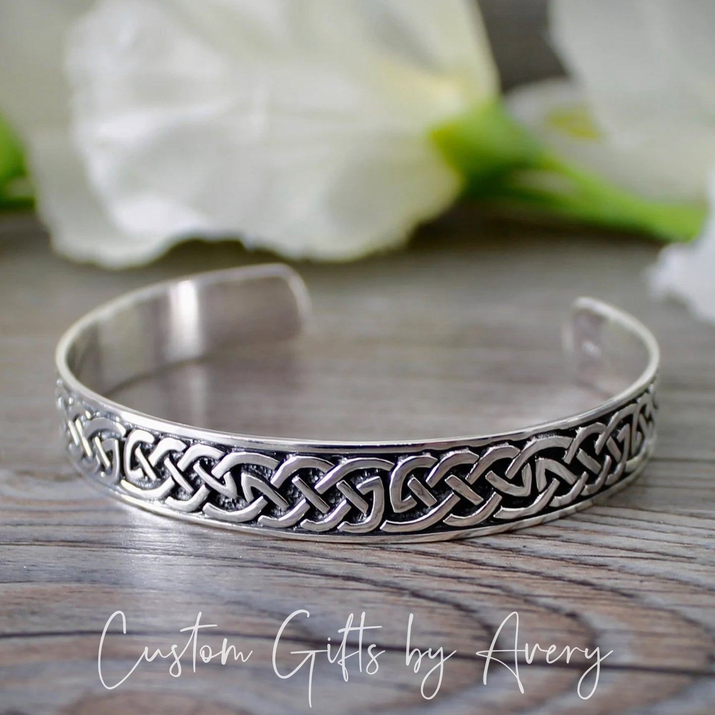 Solid Sterling Silver Adjustable Celtic Knot Cuff Bracelet