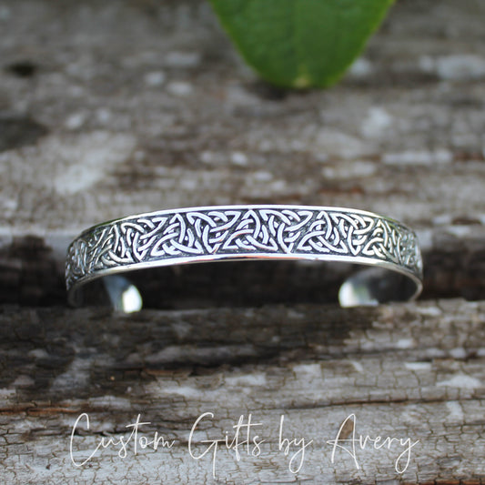 Solid Sterling Silver Adjustable Celtic Triquetra Cuff Bracelet