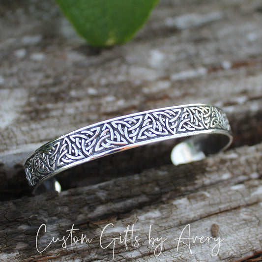 Solid Sterling Silver Adjustable Celtic Triquetra Cuff Bracelet
