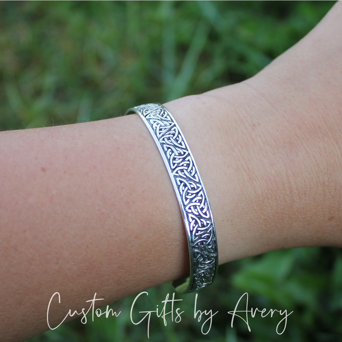 Solid Sterling Silver Adjustable Celtic Triquetra Cuff Bracelet