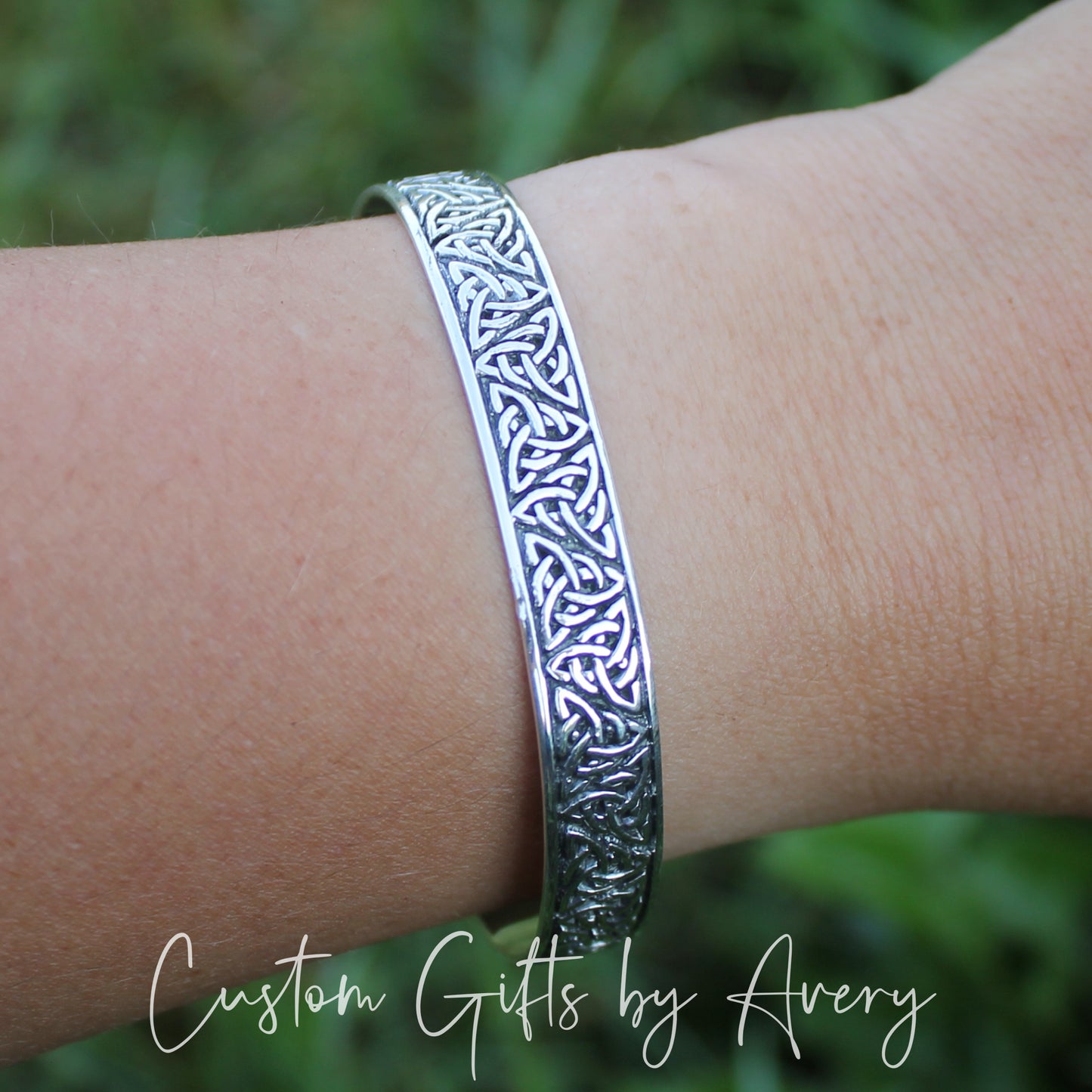 Solid Sterling Silver Adjustable Celtic Triquetra Cuff Bracelet