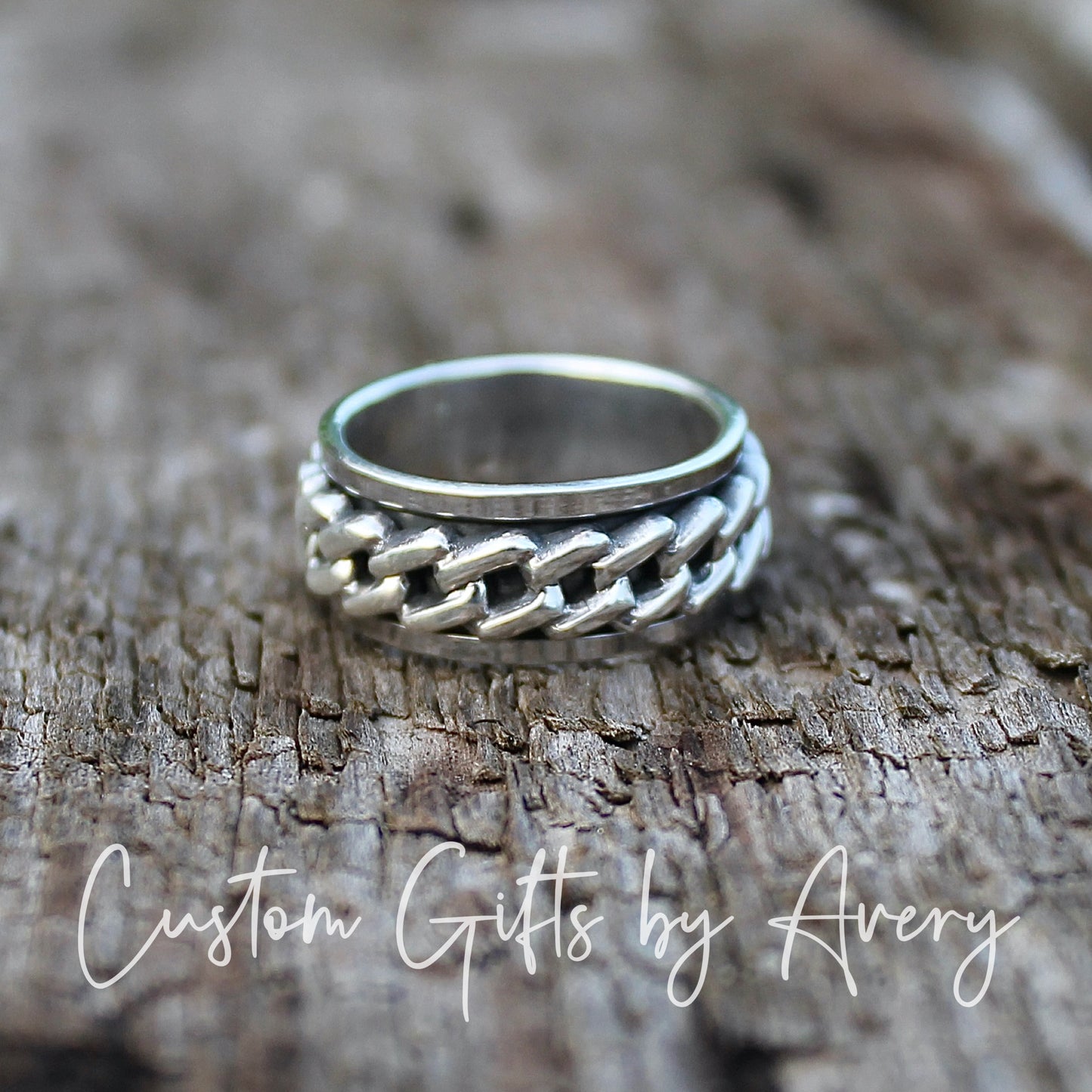 Sterling Silver Curb Chain Spin Ring ~ 8mm Band