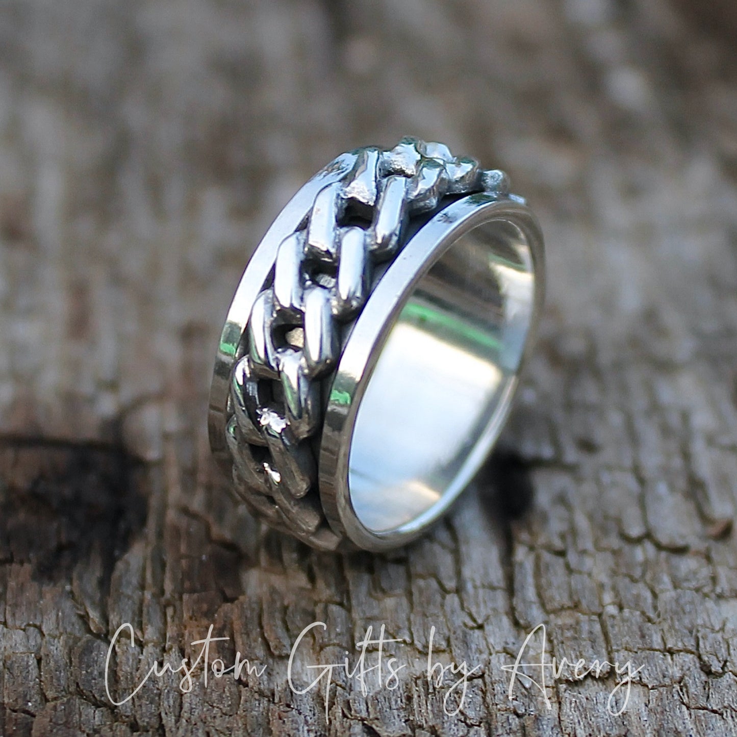 Sterling Silver Curb Chain Spin Ring ~ 8mm Band