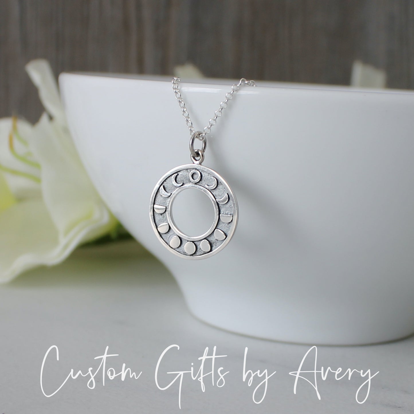 Sterling Silver Circular Moon Phases Necklace