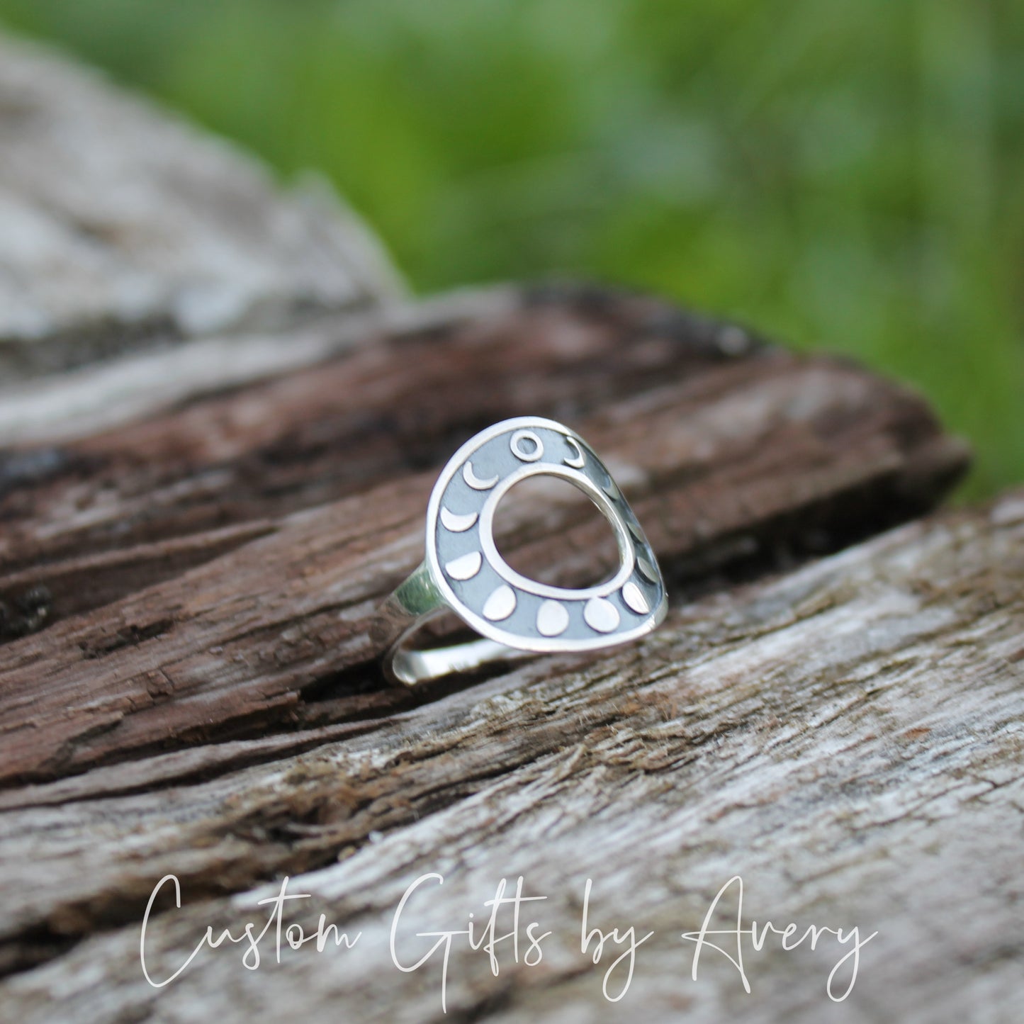 Sterling Silver Circular Moon Phases Ring