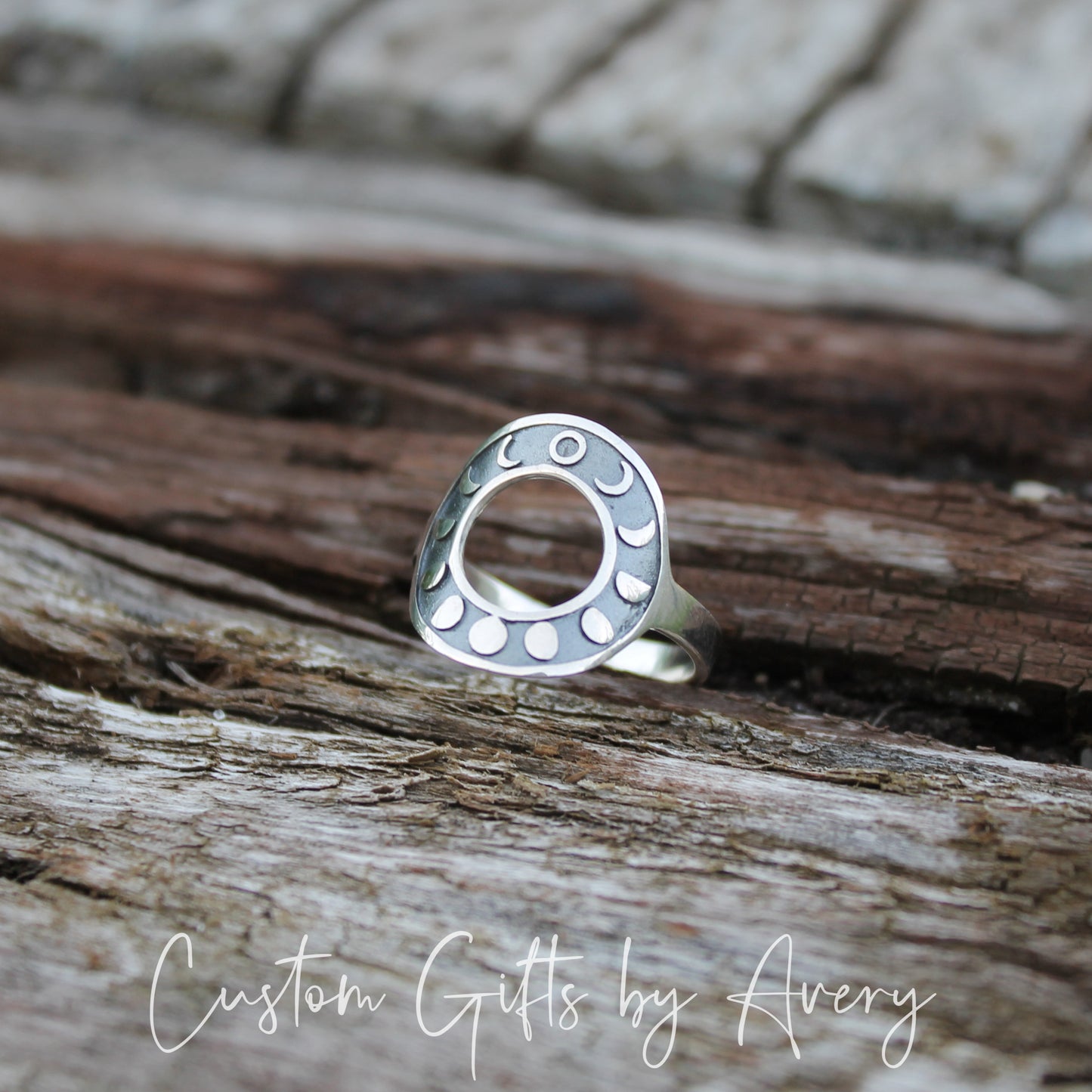 Sterling Silver Circular Moon Phases Ring