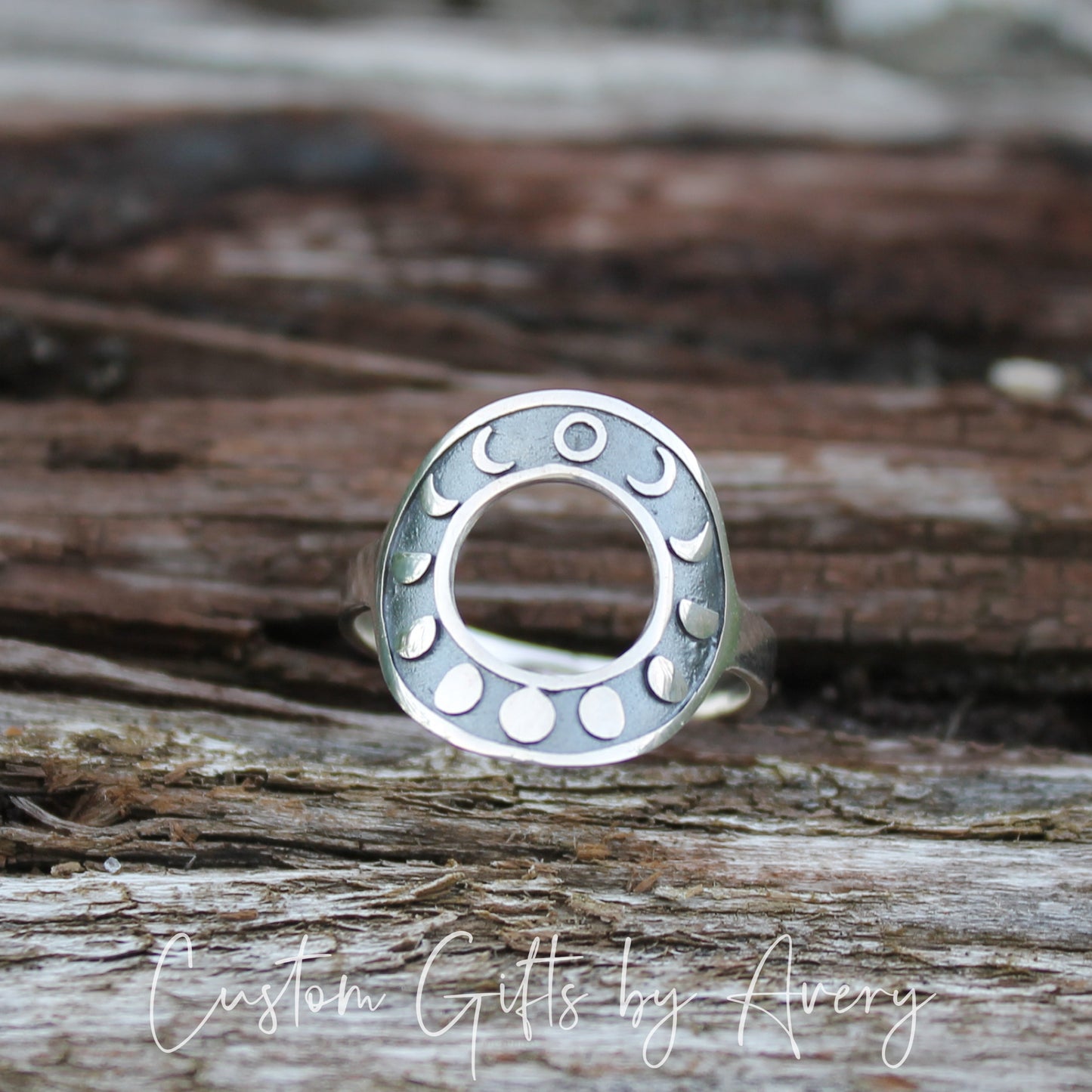 Sterling Silver Circular Moon Phases Ring