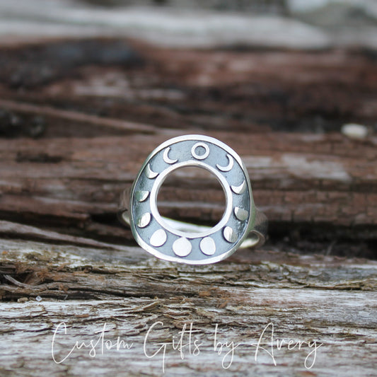 Sterling Silver Circular Moon Phases Ring