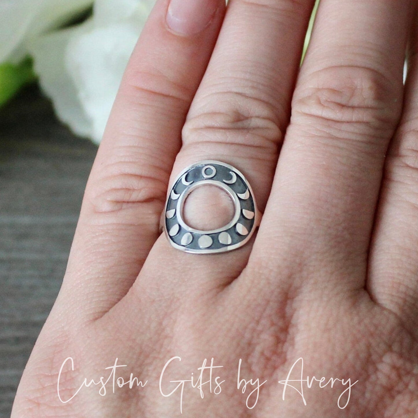 Sterling Silver Circular Moon Phases Ring