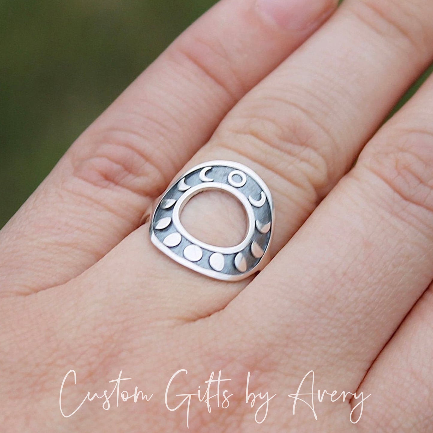 Sterling Silver Circular Moon Phases Ring