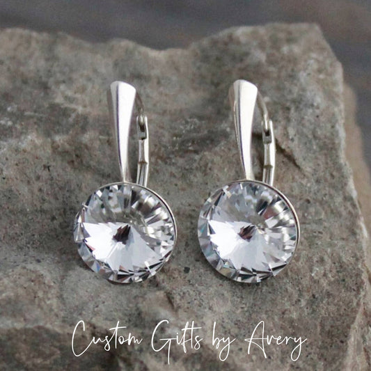 Sterling Silver & Clear Austrian Crystal Rivoli Earrings ~ 12mm