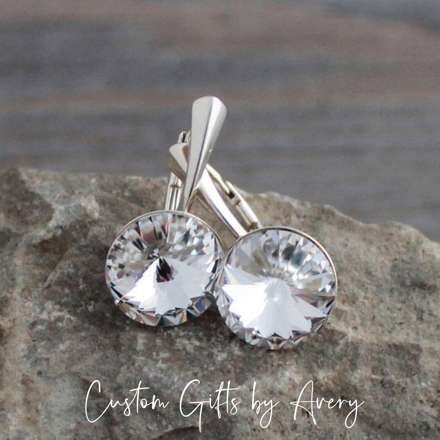 Sterling Silver & Clear Austrian Crystal Rivoli Earrings ~ 12mm