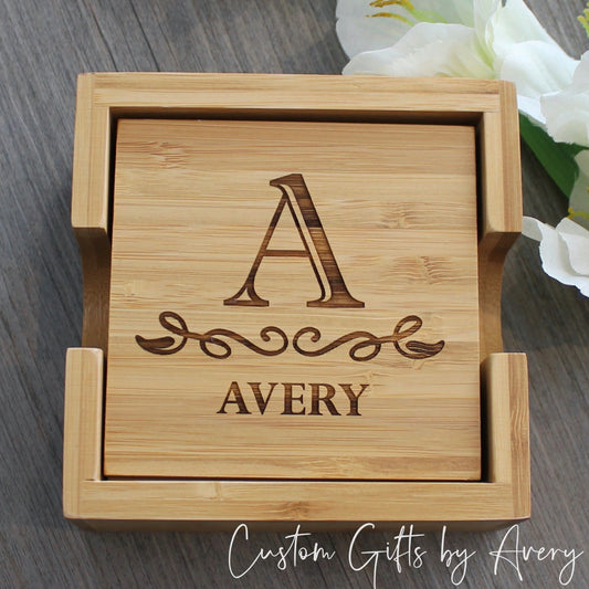 Set of 4 Bamboo Coasters ~ Personalized Family Name