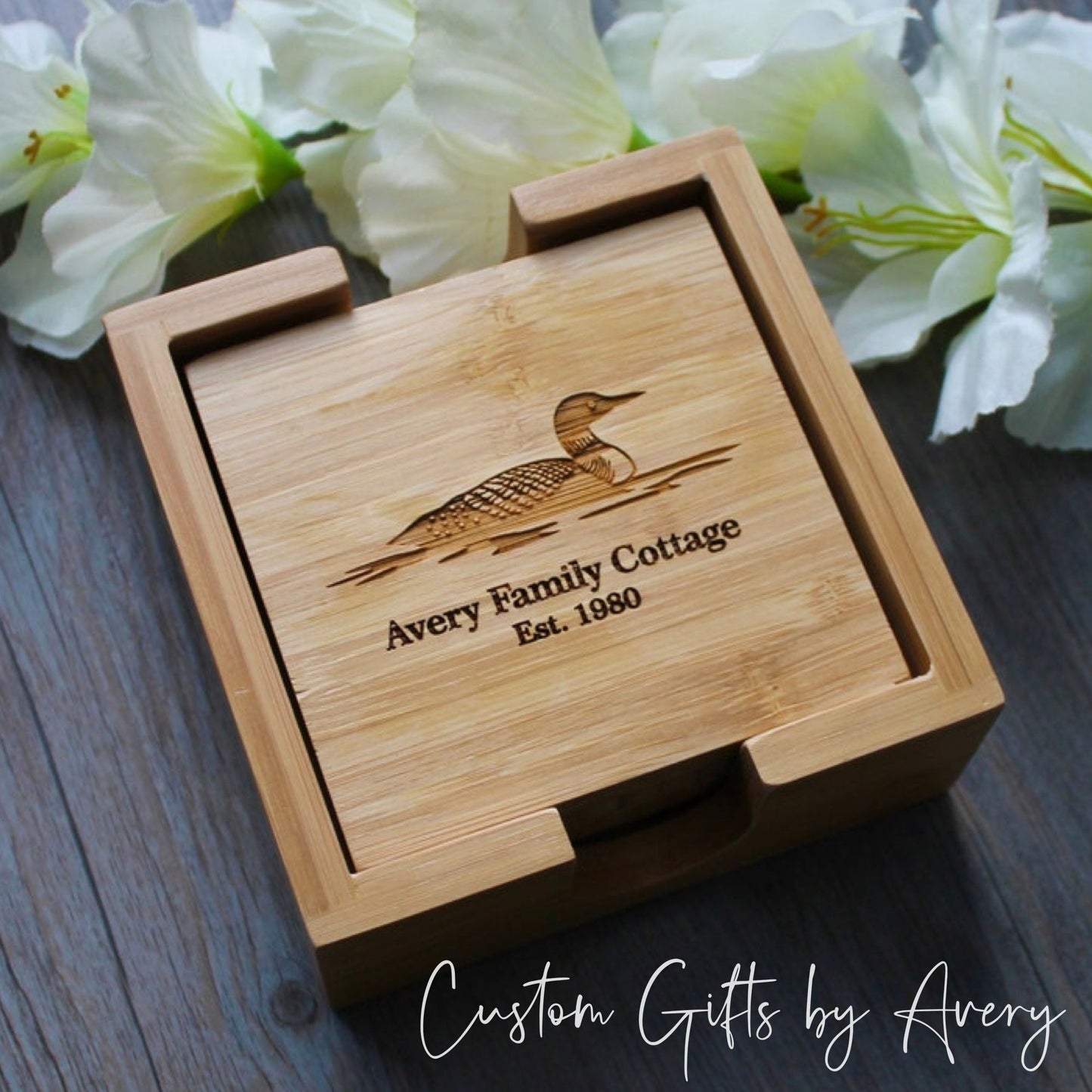 Set of 4 Bamboo Coasters ~ Canadian Loon